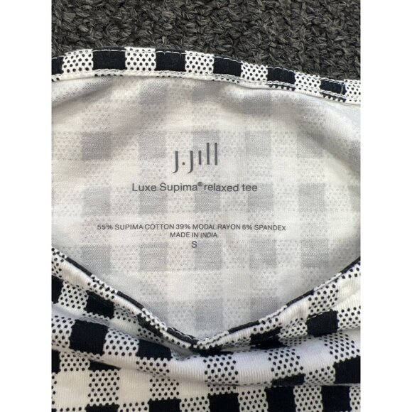 J. Jill Luxe Supima Relaxed Stretch Tee Black White Gingham Print Womens Size S - Picture 13 of 14